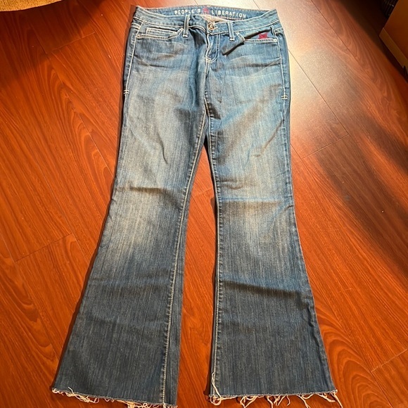 People’s liberation denim star embroidered‎ raw hem flare low rise size 28 USA - Picture 1 of 16